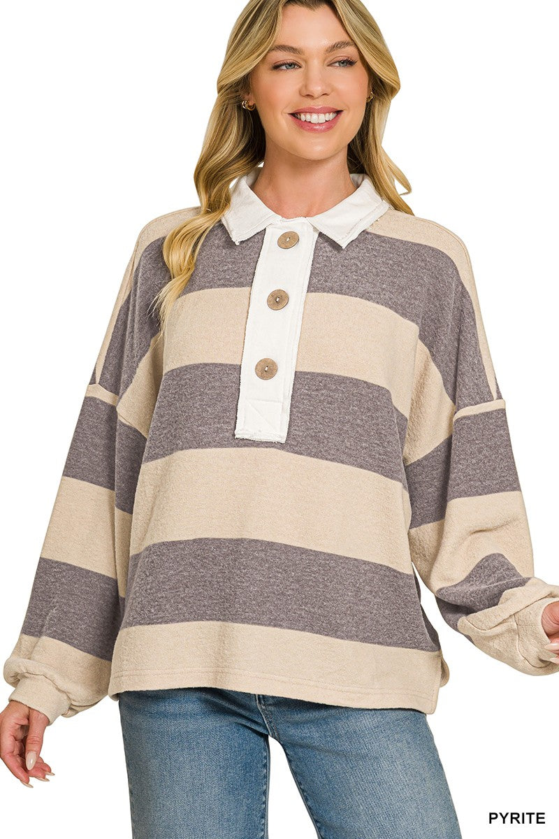 Brushed Fleece Polo Top