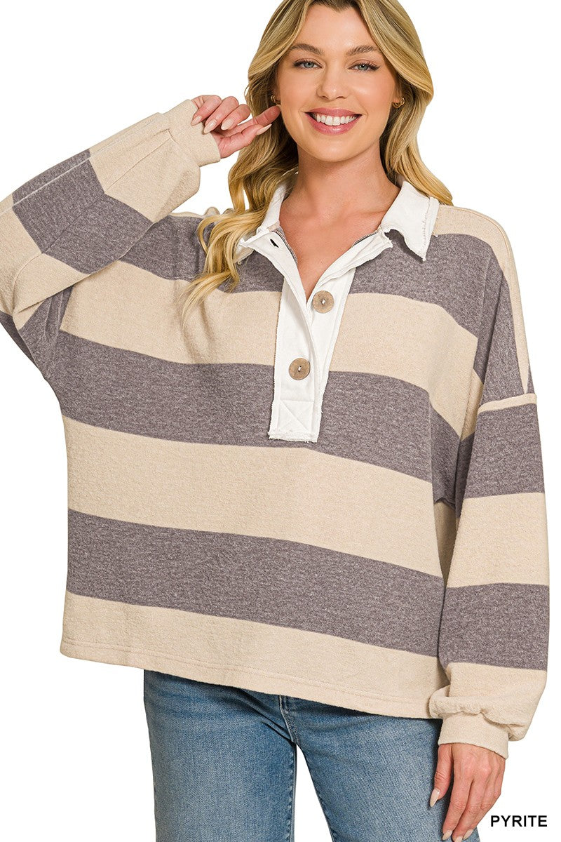 Brushed Fleece Polo Top