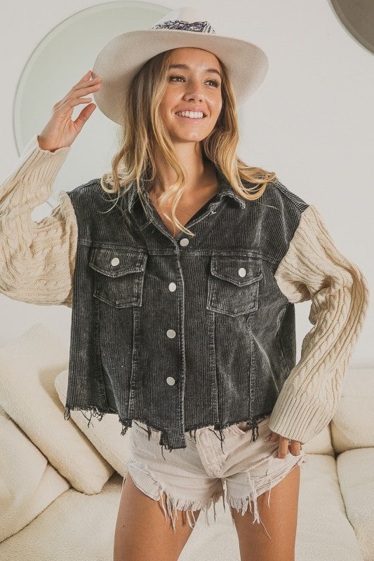 Corduroy Sweater Sleeve Shacket