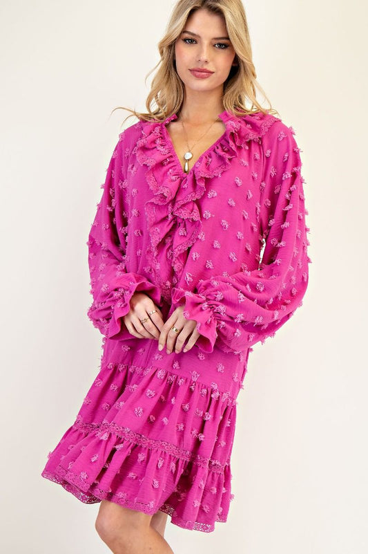 Swiss Dot Ruffle Dress Pink