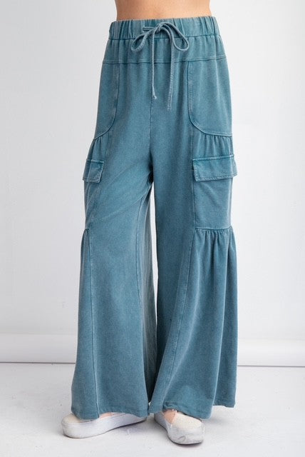 Teal Wide Leg cargo Pants