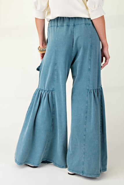 Teal Wide Leg cargo Pants