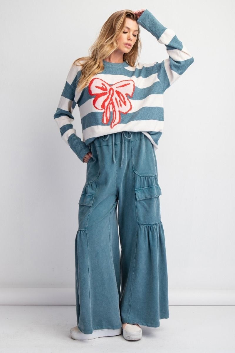 Teal Wide Leg cargo Pants