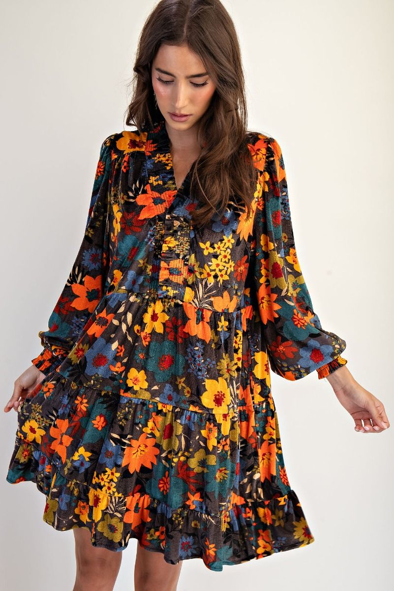 Fall florals Velvet Dress