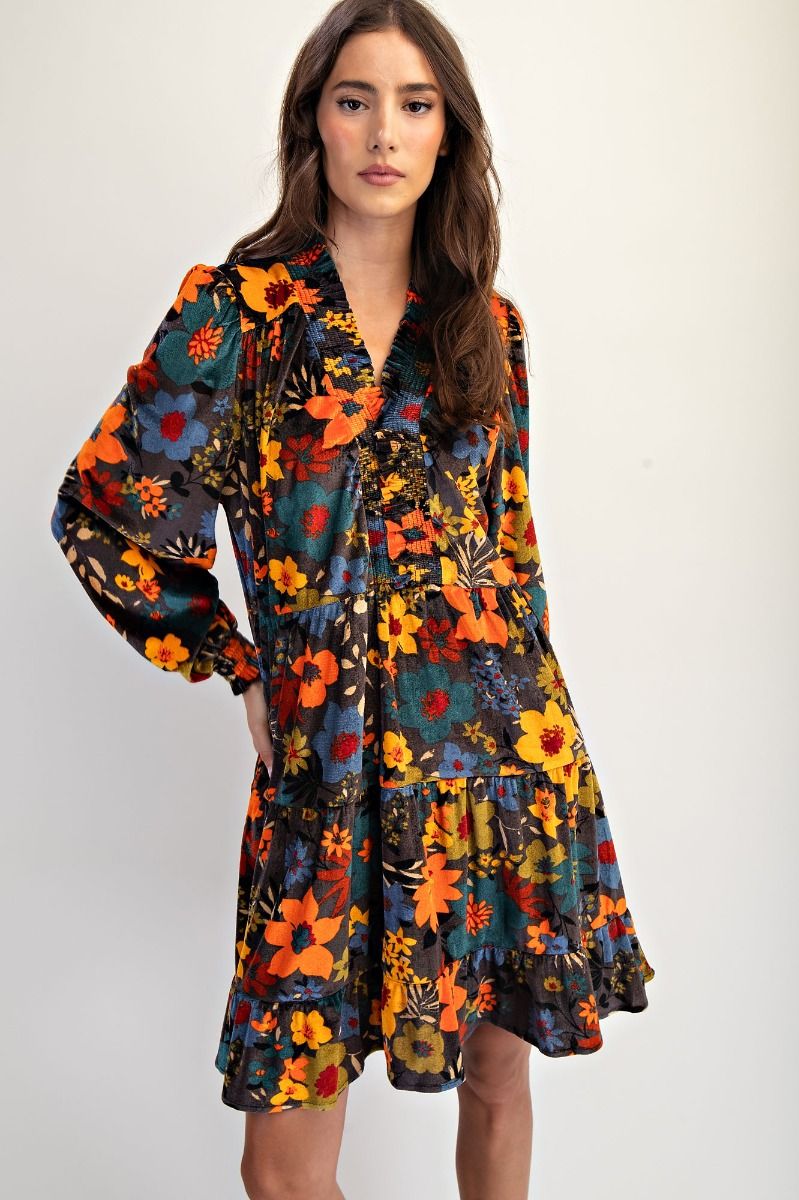 Fall florals Velvet Dress