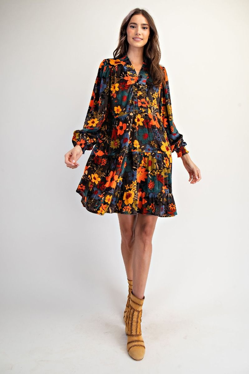 Fall florals Velvet Dress