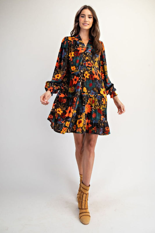 Fall florals Velvet Dress