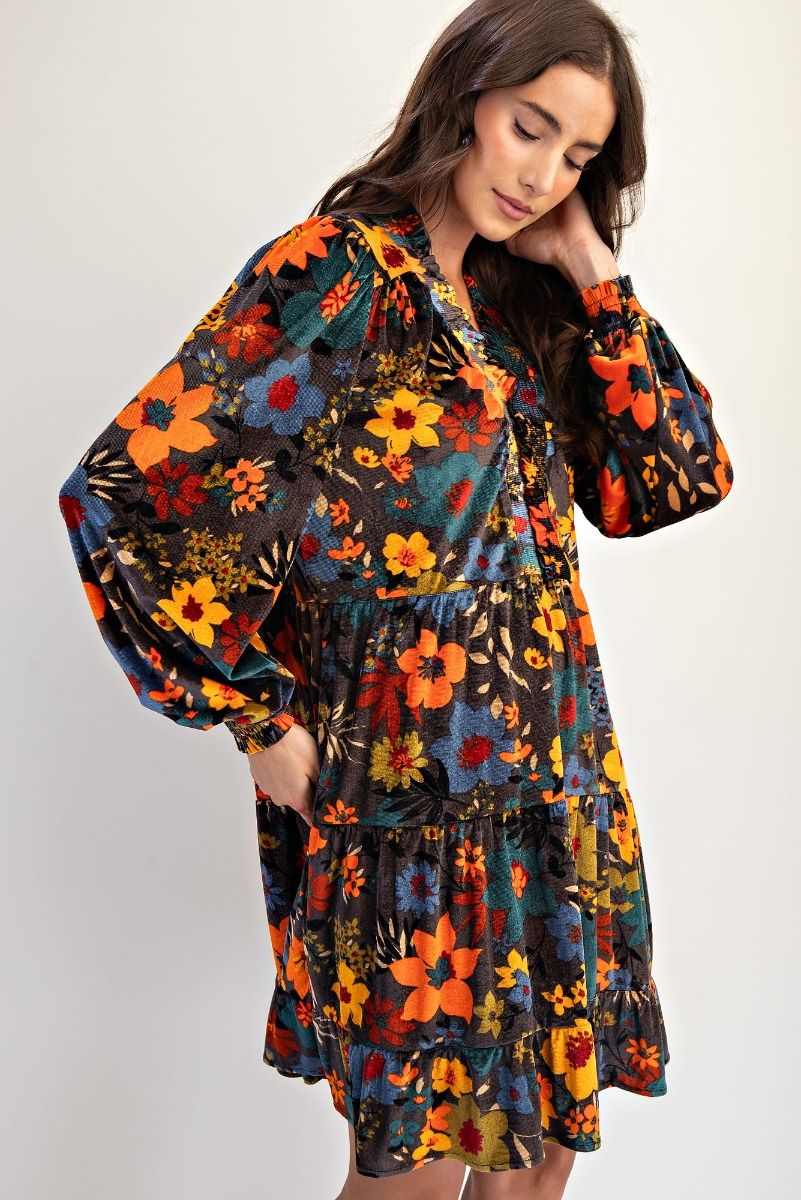 Fall florals Velvet Dress
