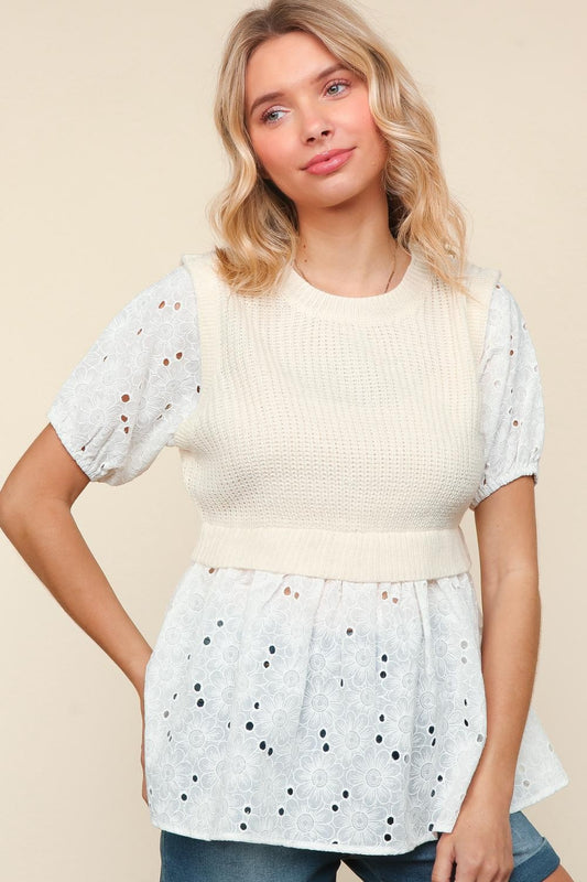 Sweater vest with eyelet top