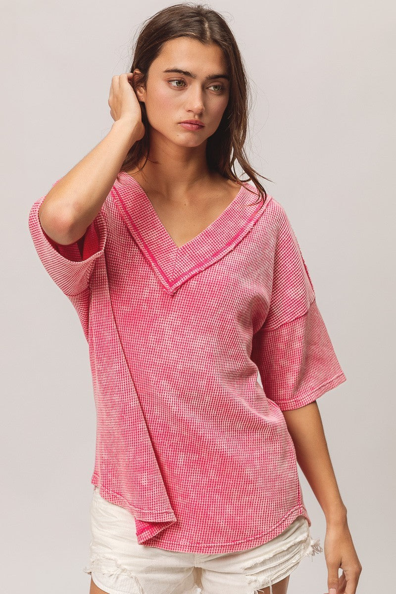 Waffle Knit V-Neck