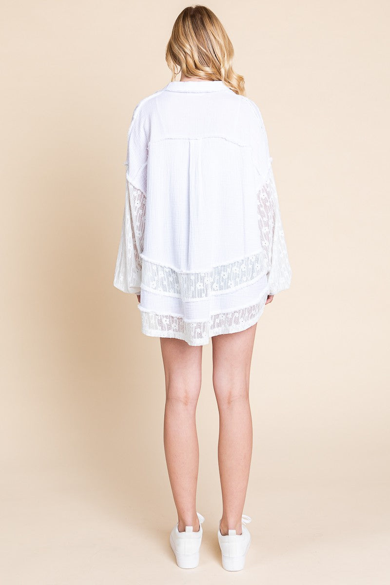 White Gauze and Lace Top