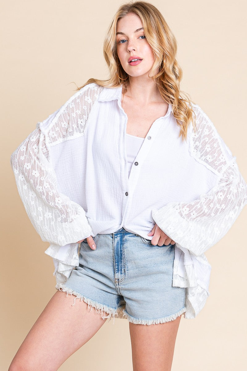 White Gauze and Lace Top