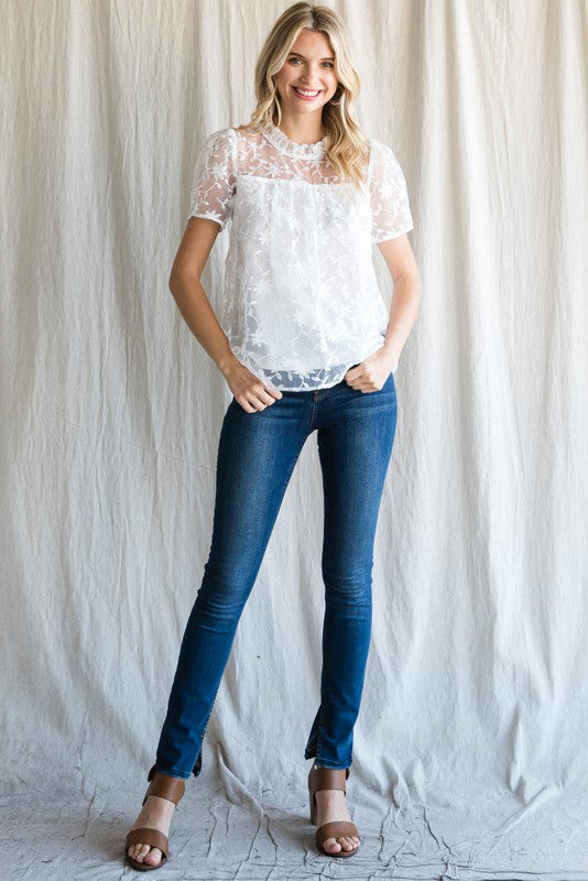 White Lace Mesh Top