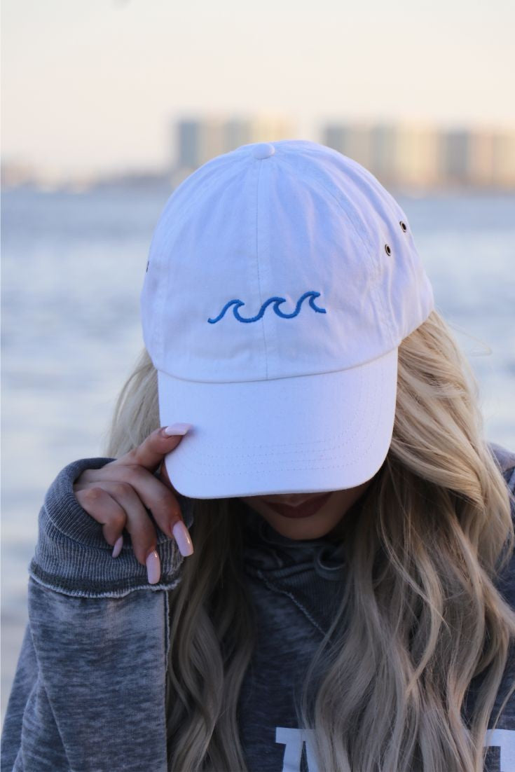 Beach Wave Embroidered Baseball hat White