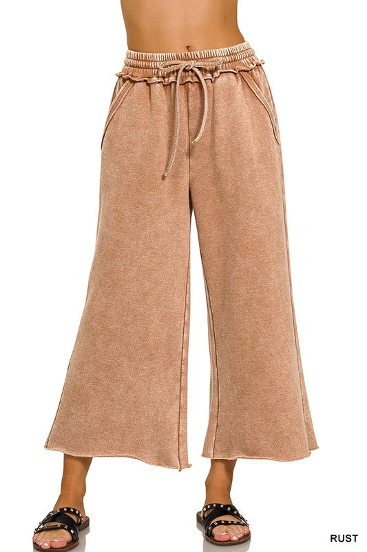 Mineral Wash Wide Leg Palazzo Pant