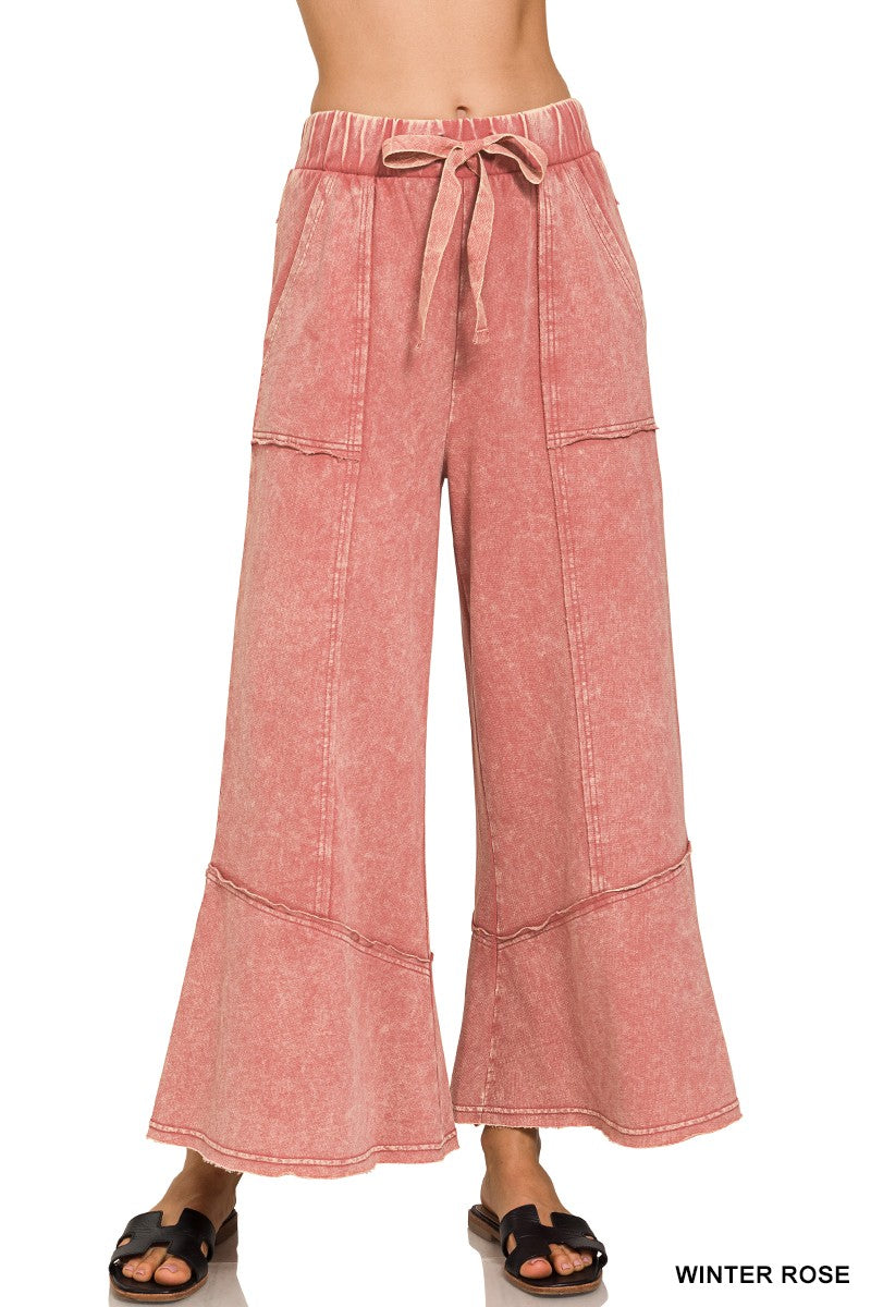 Acid Wash Wide Leg Cargo Pants