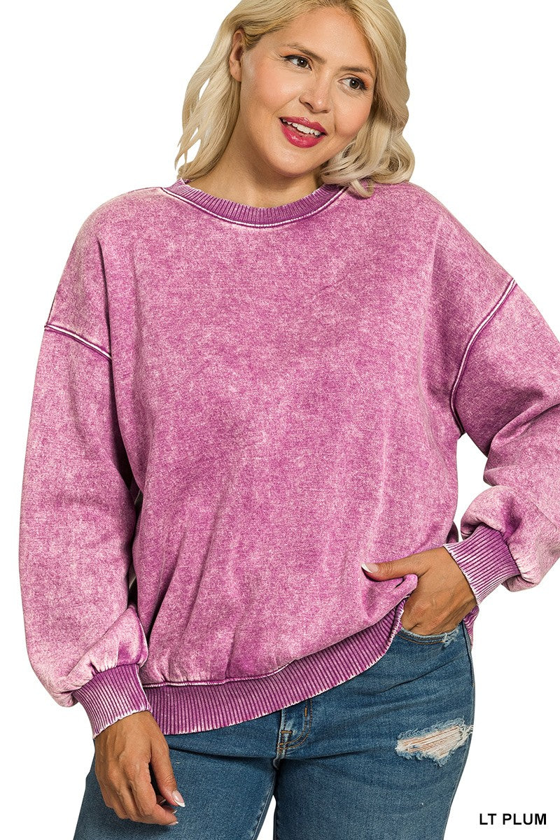 Acid Wash Crew Neck Plus