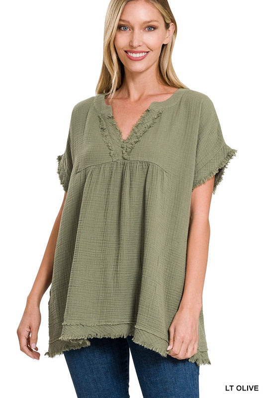 Cotton Gauze Babydoll Top